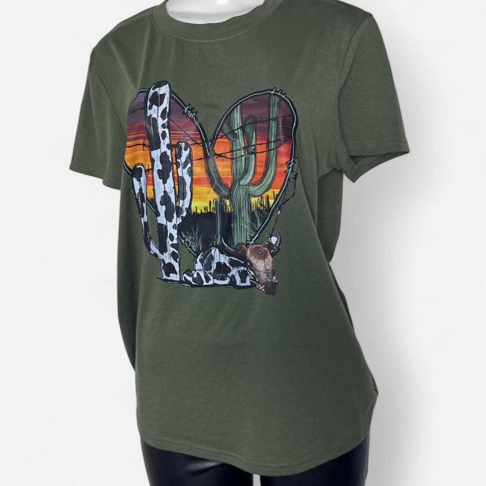western graphic tee midwest cowgirl bull rodeo country farm desert rockabilly